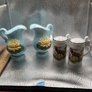 Charming Ceramic Pitcher with Lotus/and Wildlife Design from Bavaria